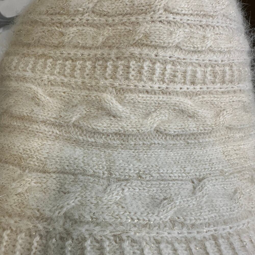 Nine West Rabbit Wool Blend Braided Knit Hat White Cream Gold Accents Winter - Picture 4 of 7